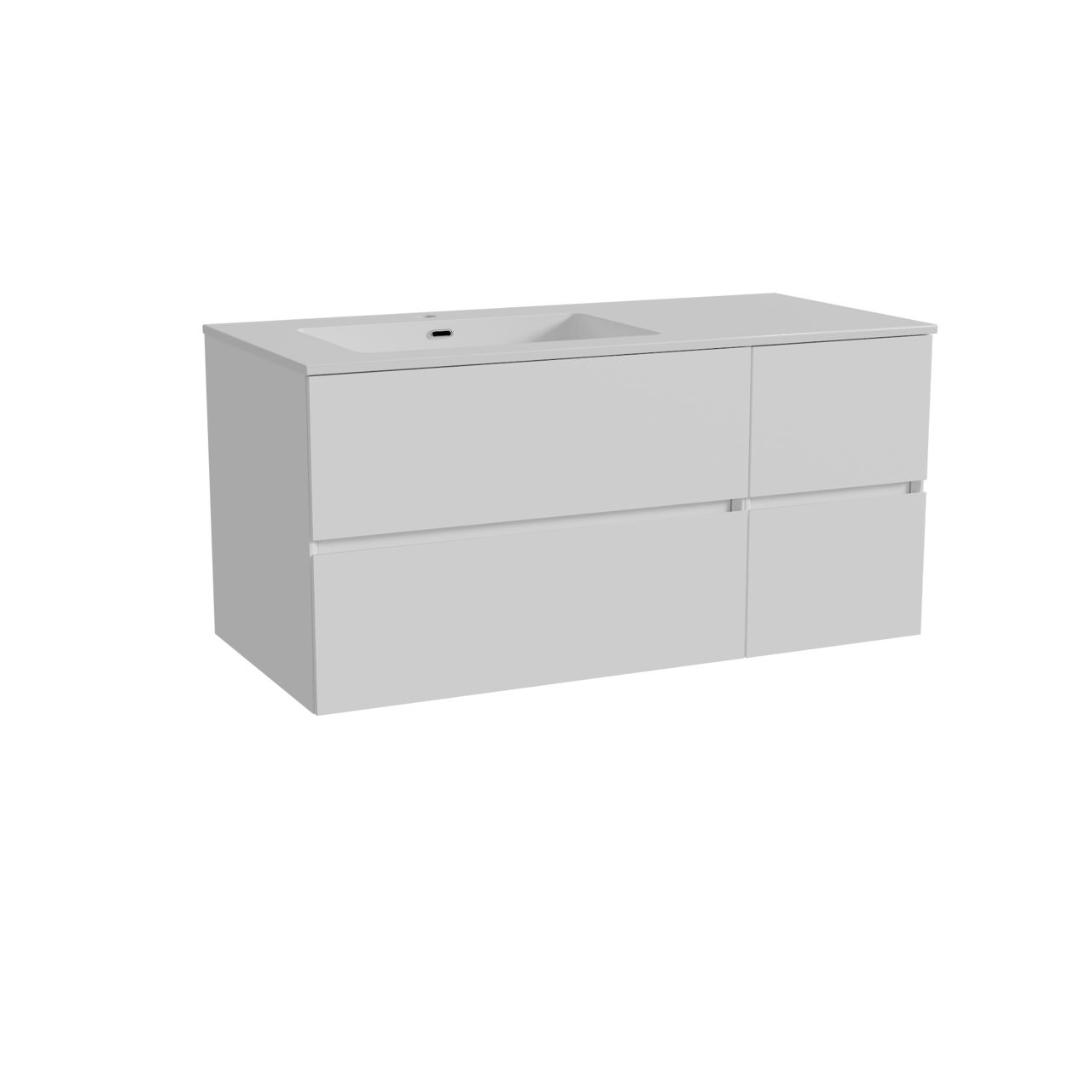 Storke Edge zwevend badmeubel 110 x 52 cm mat wit met Diva asymmetrisch linkse wastafel in composietmarmer hoogglans wit