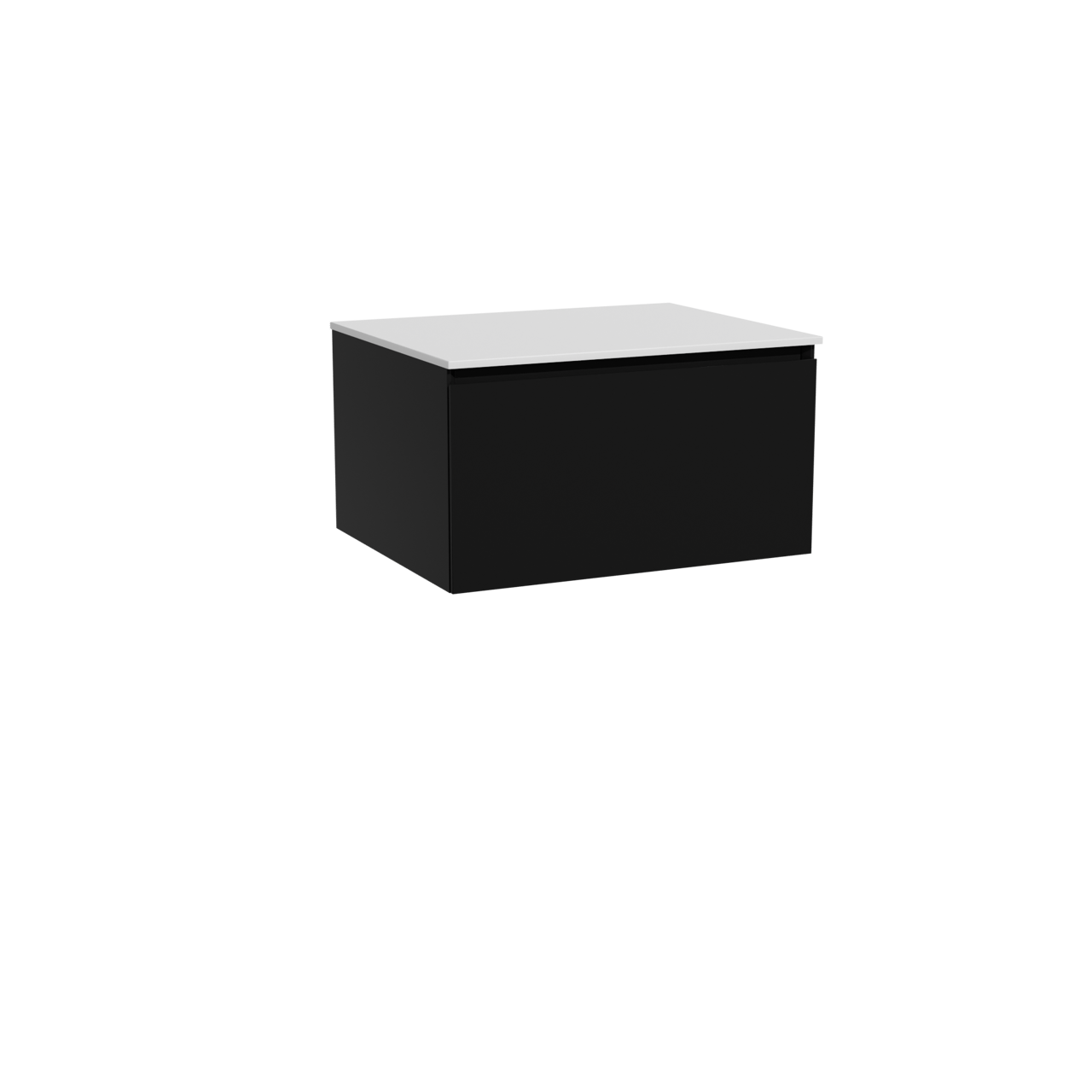 Storke Edge hängendes Möbelstück Set: 65 x 52 cm, Schwarz matt, mit Tavola Einzel Waschtischplatte, Solid Surface Weiß matt