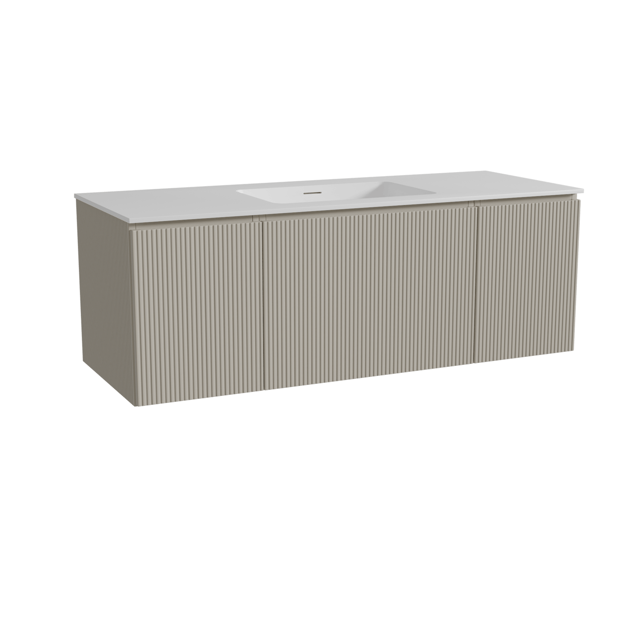 Storke Ribs hängendes Möbelstück Set: 135 x 52 cm, Seidengrau, mit Mata Einzelwaschtisch, Solid Surface, Weiß matt, Vertikale symmetrische gerade Rippe