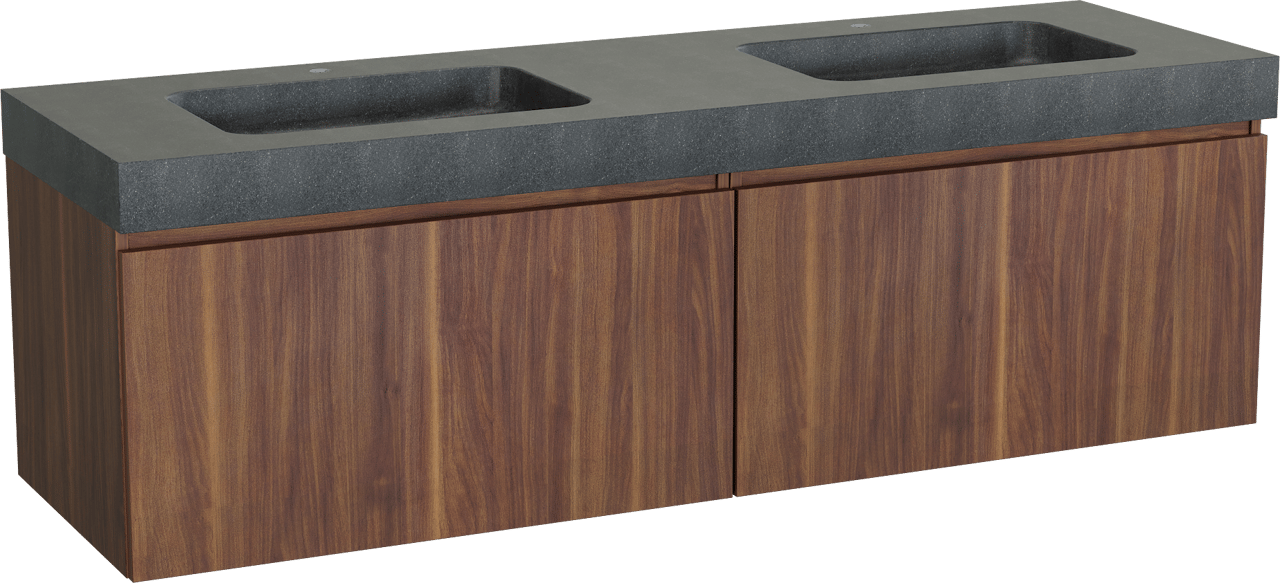 Balmani Sfera zwevend badmeubel 180 x 55 cm amerikaans notenhout met Napoli dubbele wastafel in zwart graniet