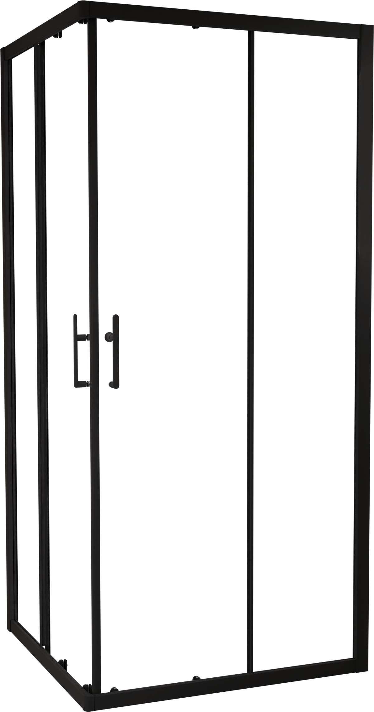 Linie Cadiz douchecabine met hoekinstap en dubbel schuifdeur 90 x 90 cm helder glas mat zwart profiel