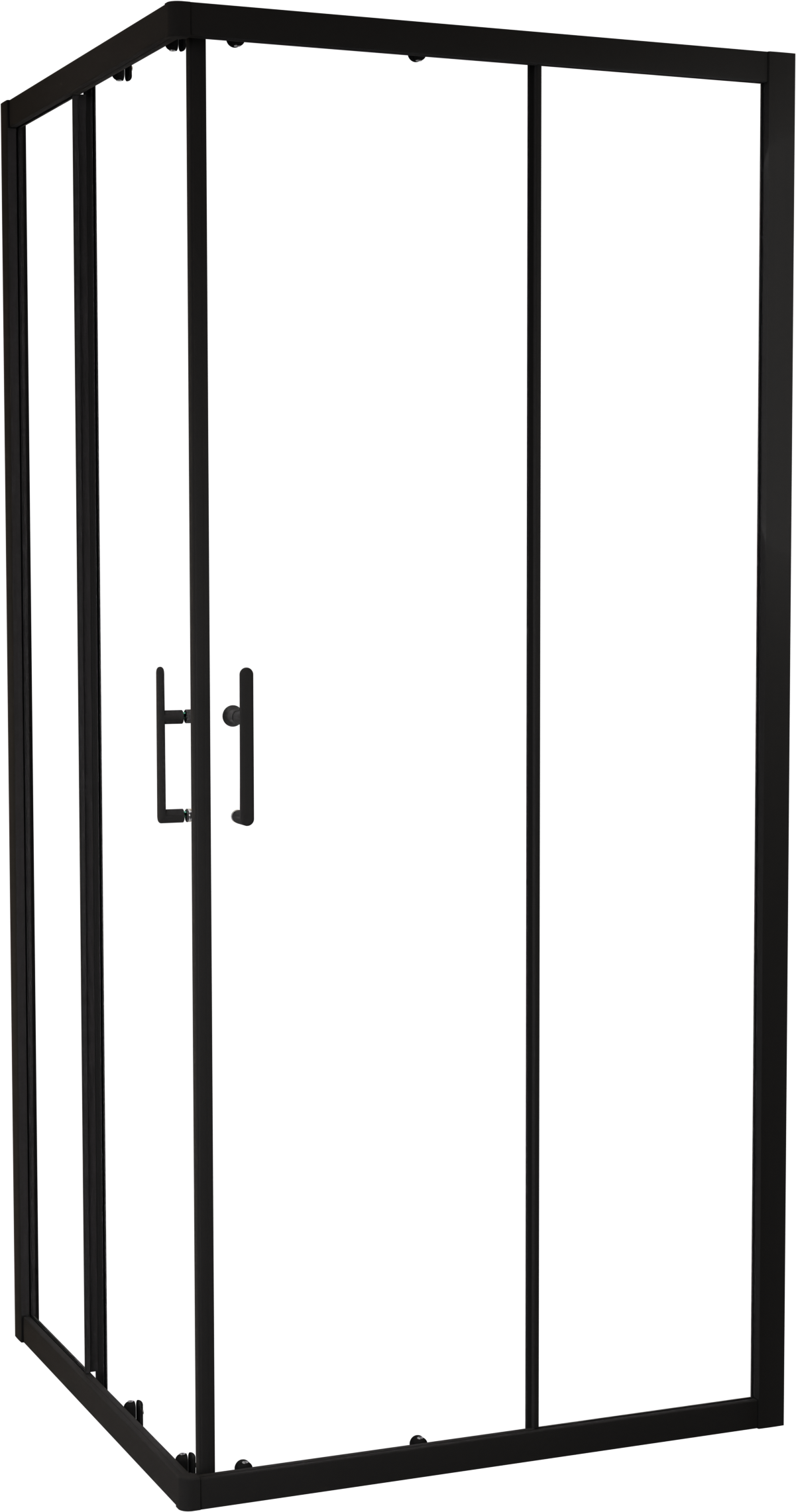 Linie Cadiz Eckdusche mit Eckeinstieg und 2 Schiebetüren 90 x 90 cm Klarglas Schwarz matt Profil