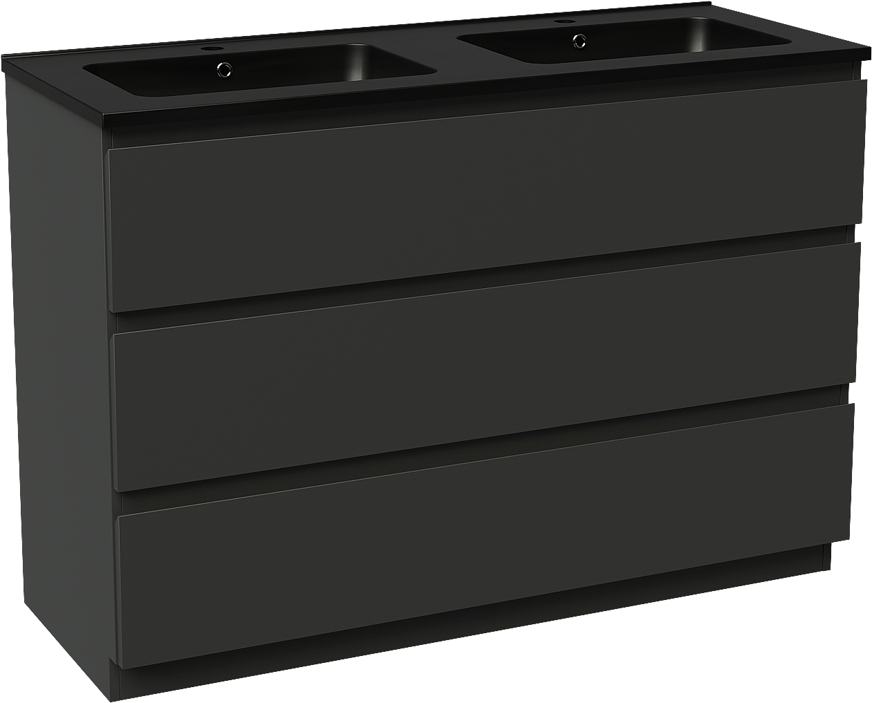 Linie Lado freistehendes Möbelstück Set: 120 x 46 cm, Schwarz matt, mit Vano Doppelwaschtisch, Marmorkomposit Schwarz matt