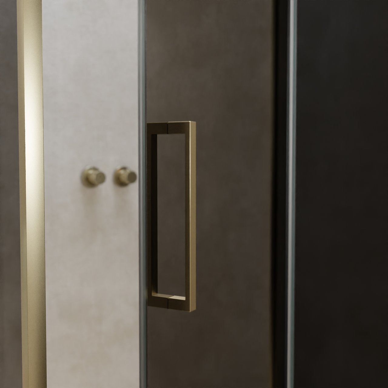 Balmani Senses Design Eckdusche: Drehtür (Rechts) mit fixierte Seitenwand, 120 x 100 cm, Rauchglas, Profil Brushed Champagner Gold, inklusive Coating