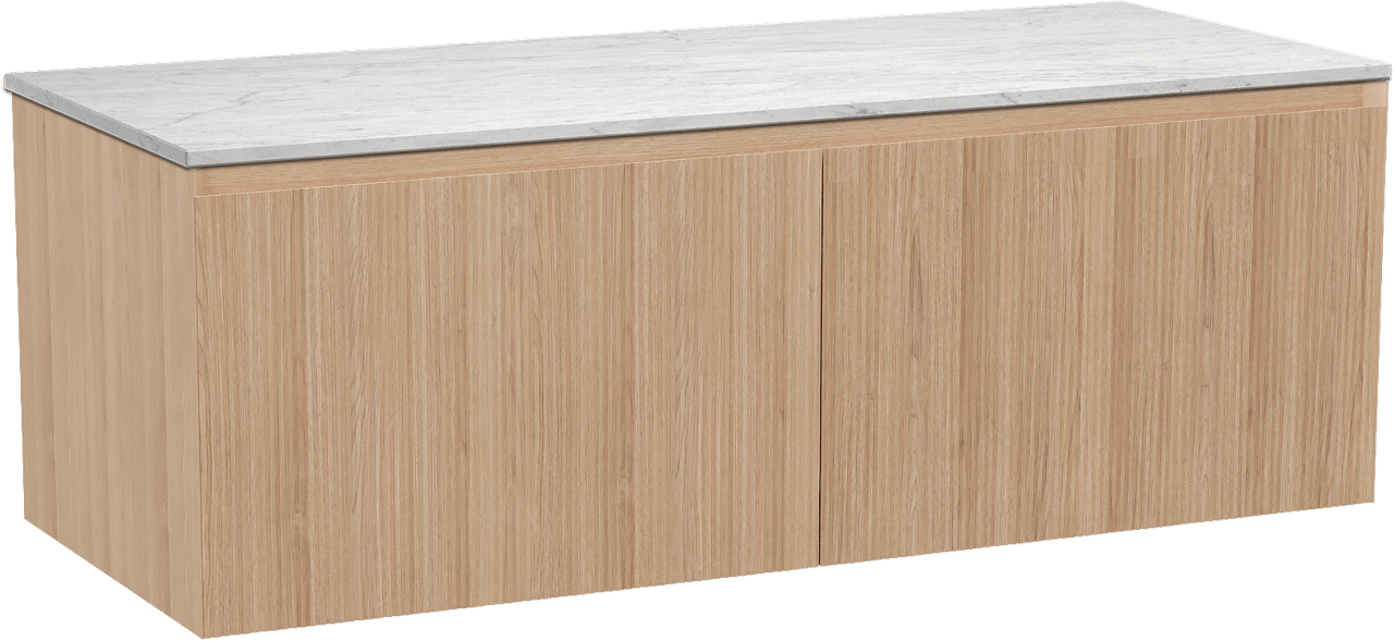Balmani Fila meuble salle de bains suspendu 135 x 55 cm chêne naturel avec Stretto tablette simple ou double en marbre carrara, Nervure droite symétrique verticale