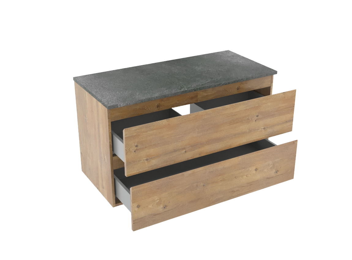 Linie Lado meuble salle de bains suspendu 100 x 46 cm chêne naturel avec Lado tablette simple ou double en mélaminé ardoise gris