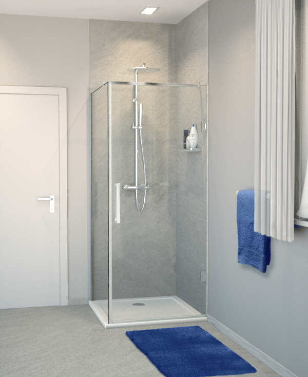 Balmani Modular Walk-In-Dusche mit Tür 90 x 200 cm, Klarglas, Profil chrom glänzend