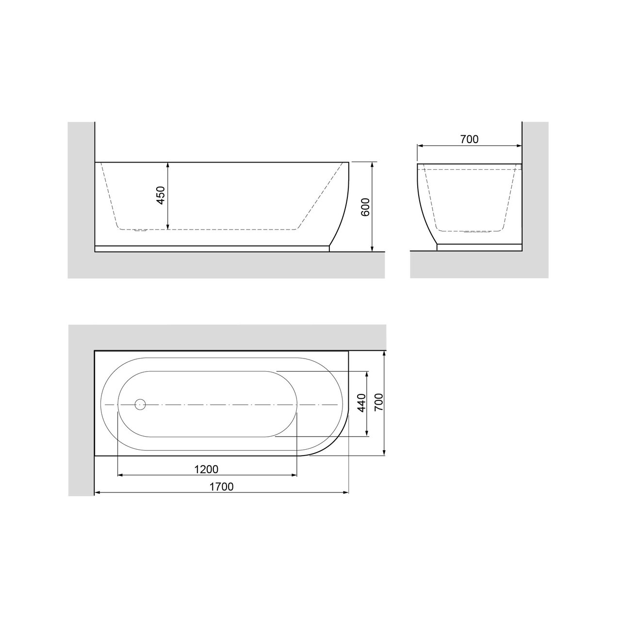 Linie Paulo eenpersoons hoekbad links 170 x 70 cm acryl Glanzend Wit