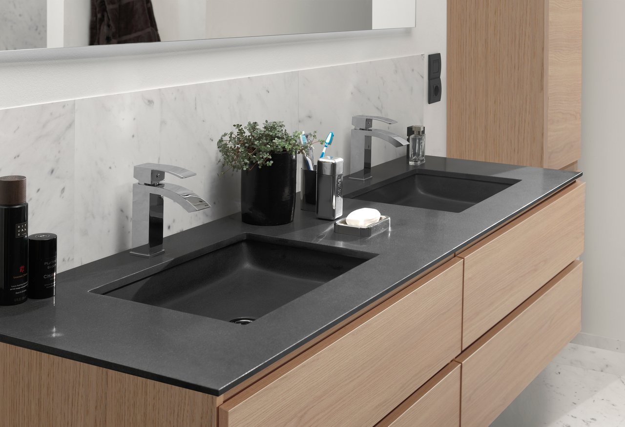 Balmani Tablo Facetta Doppelwaschtisch, Granit poliert, 180 x 55 cm