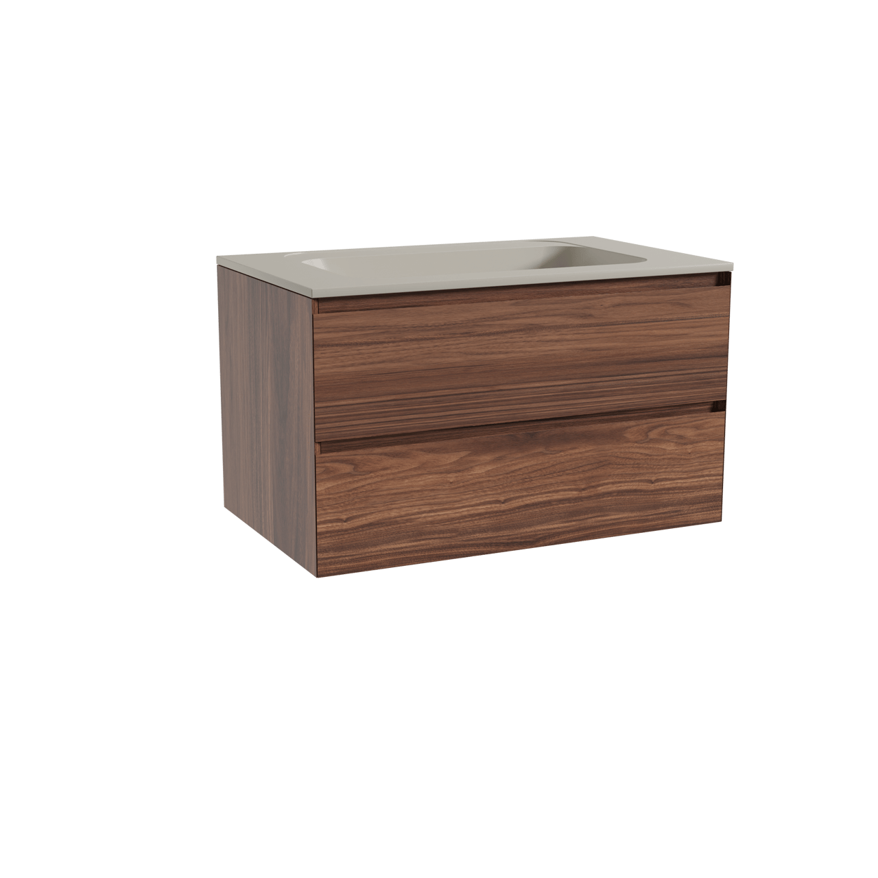 Balmani Mitra zwevend badkamermeubel 90 x 55 cm notelaar met Tablo Strada enkele wastafel in composietmarmer zijdegrijs