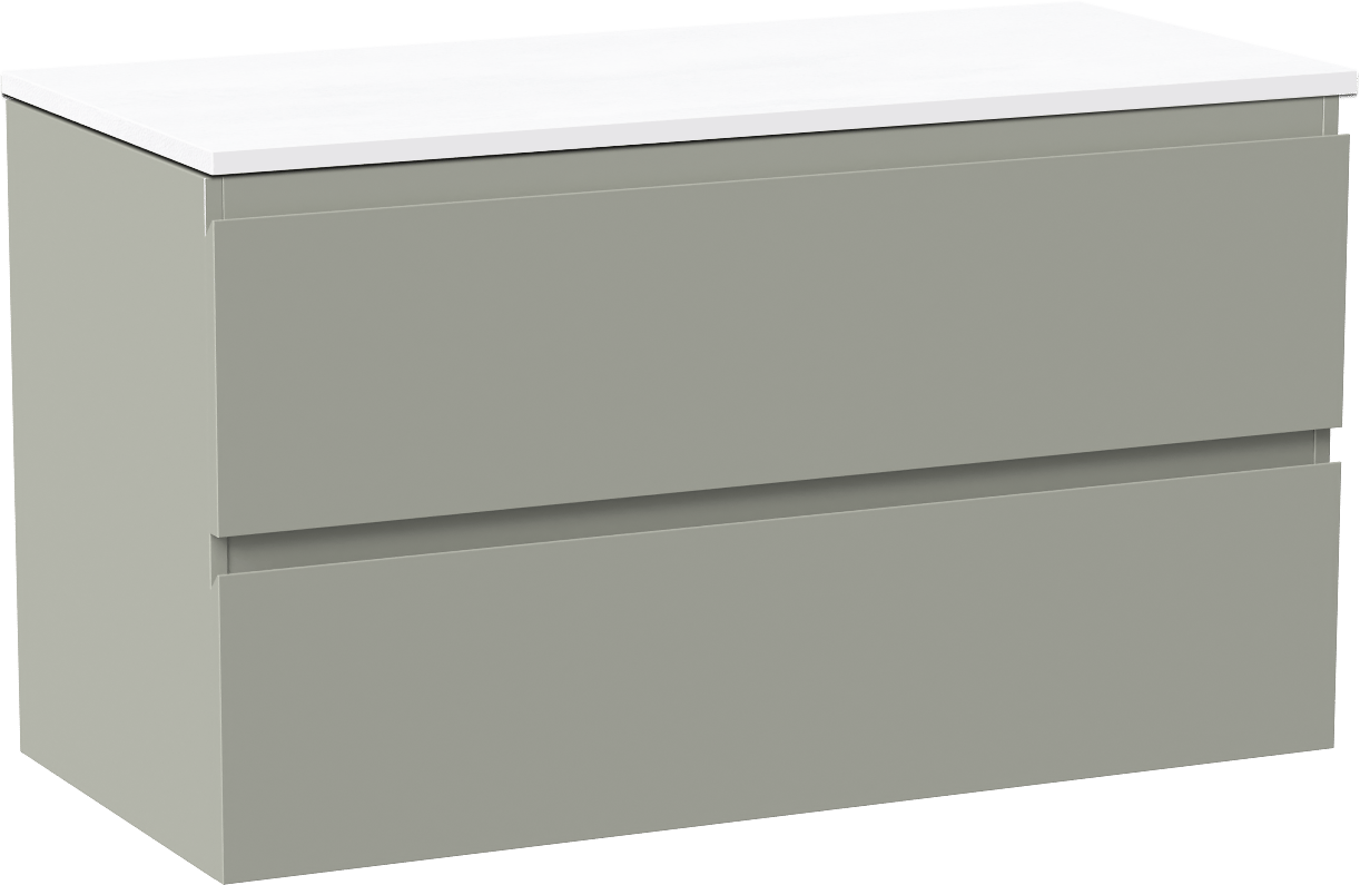 Linie Lado meuble salle de bains suspendu 100 x 46 cm greige avec Lado tablette simple ou double en marbre composite blanc mat