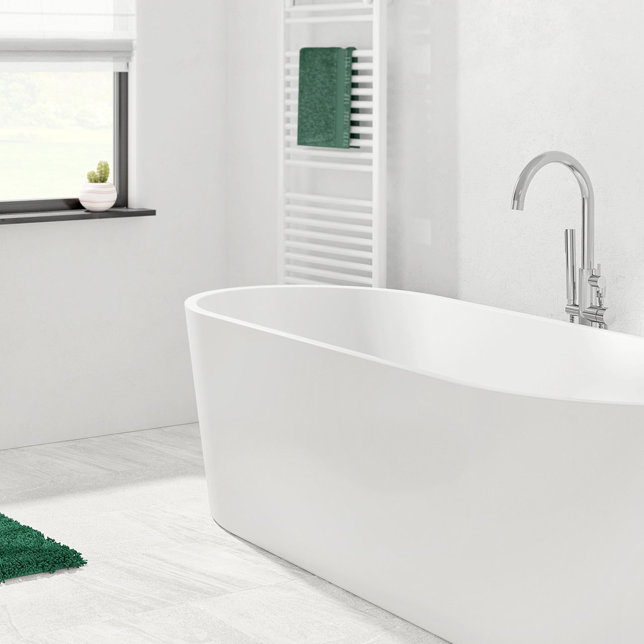 Linie Paulo Ovale Freistehende Badewanne: 177,5 x 80 cm, Acryl, Weiß Glänzend