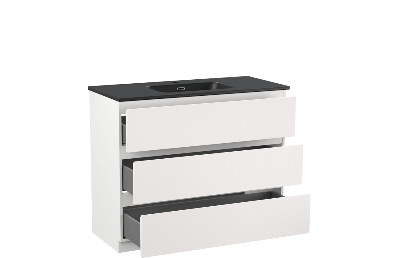 Linie Lado meuble salle de bains à poser 100 x 46 cm blanc mat avec Baro plan simple en porcelaine noir mat