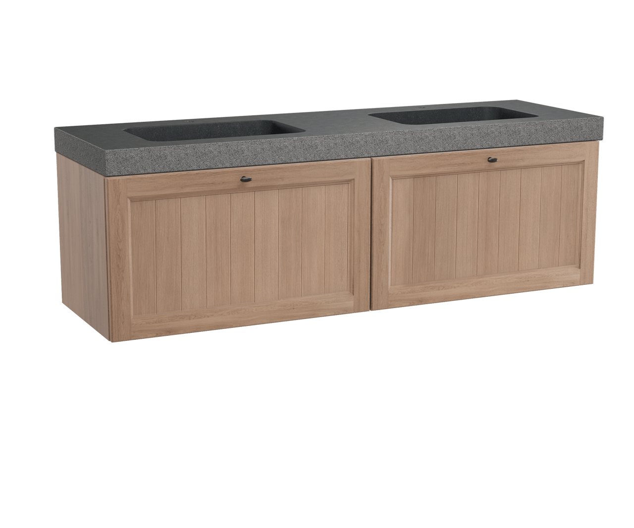 Balmani Lemon zwevend badkamermeubel 180 x 55 cm verweerd eiken met Napoli Due dubbele wastafel in verzoete graniet