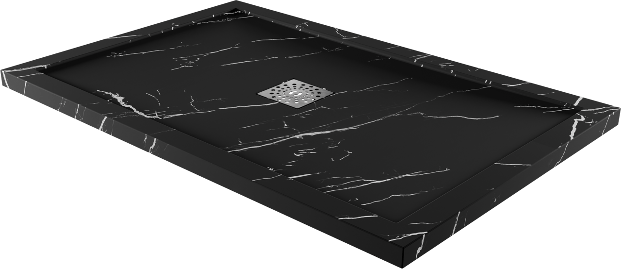 Linie Lido douchebak 120 x 80 cm composietmarmer zwarte marmerlook leisteenstructuur