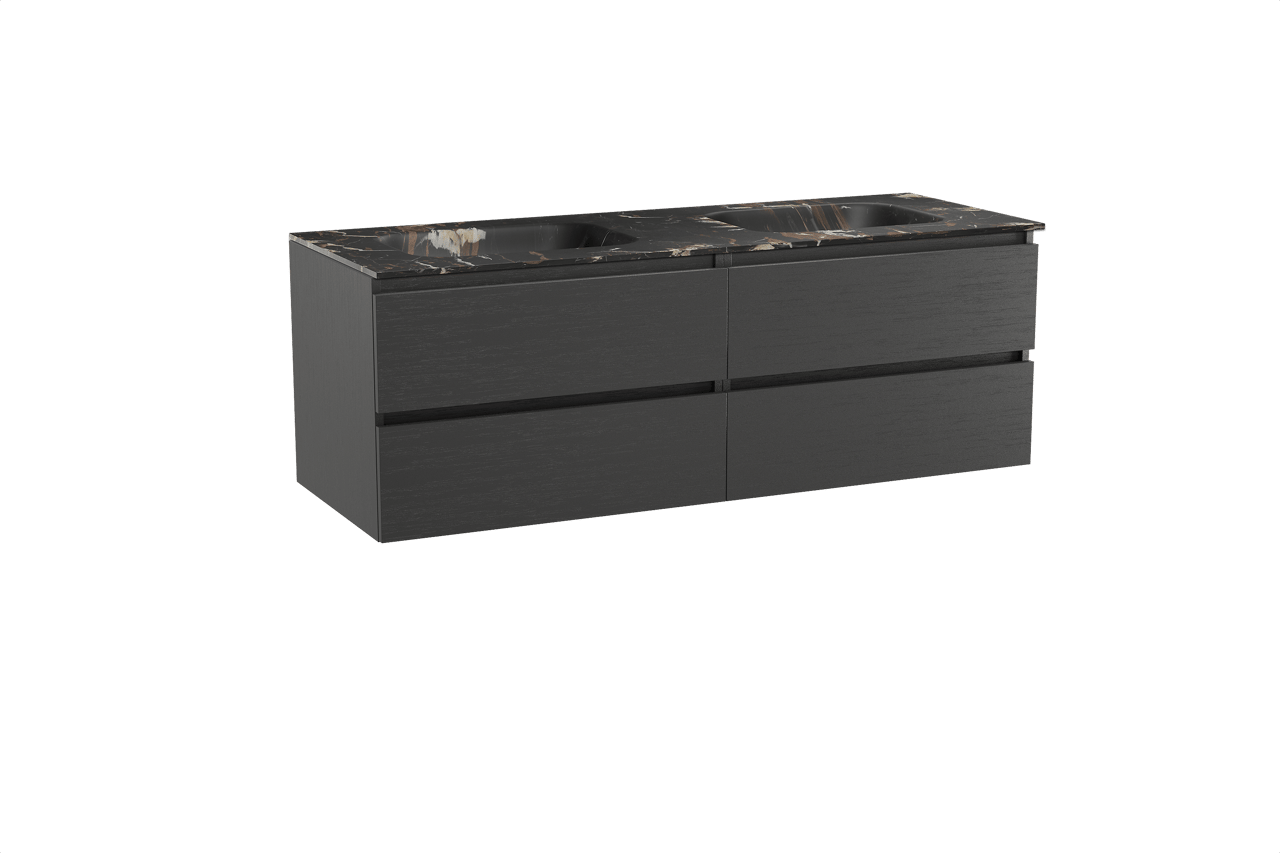 Balmani Lucida meuble salle de bains suspendu 150 x 55 cm chêne noir avec Tablo Arcato double vasque en marbre portoro gold