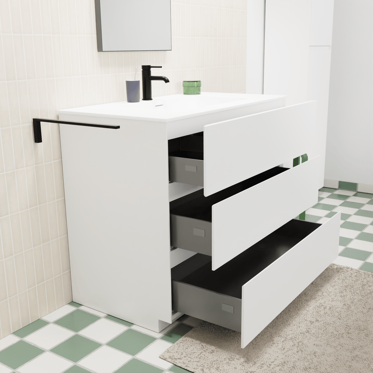 Storke Edge staand badmeubel 95 x 52 cm mat wit met Mata enkele wastafel in solid surface mat wit