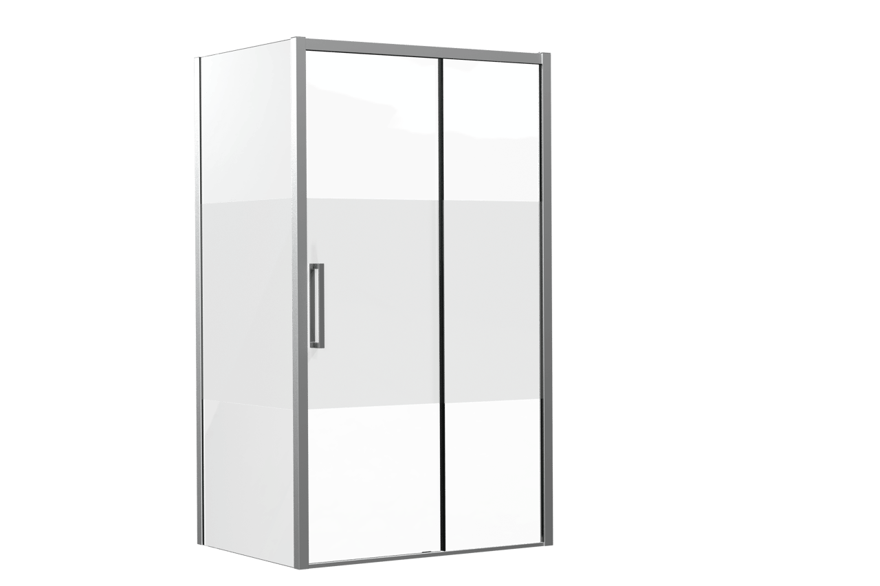 Luca Varess Senses douchecabine met rechtse schuifdeur en vaste zijwand 120 x 90 cm Helder glas met matte strook glans chroom profiel
