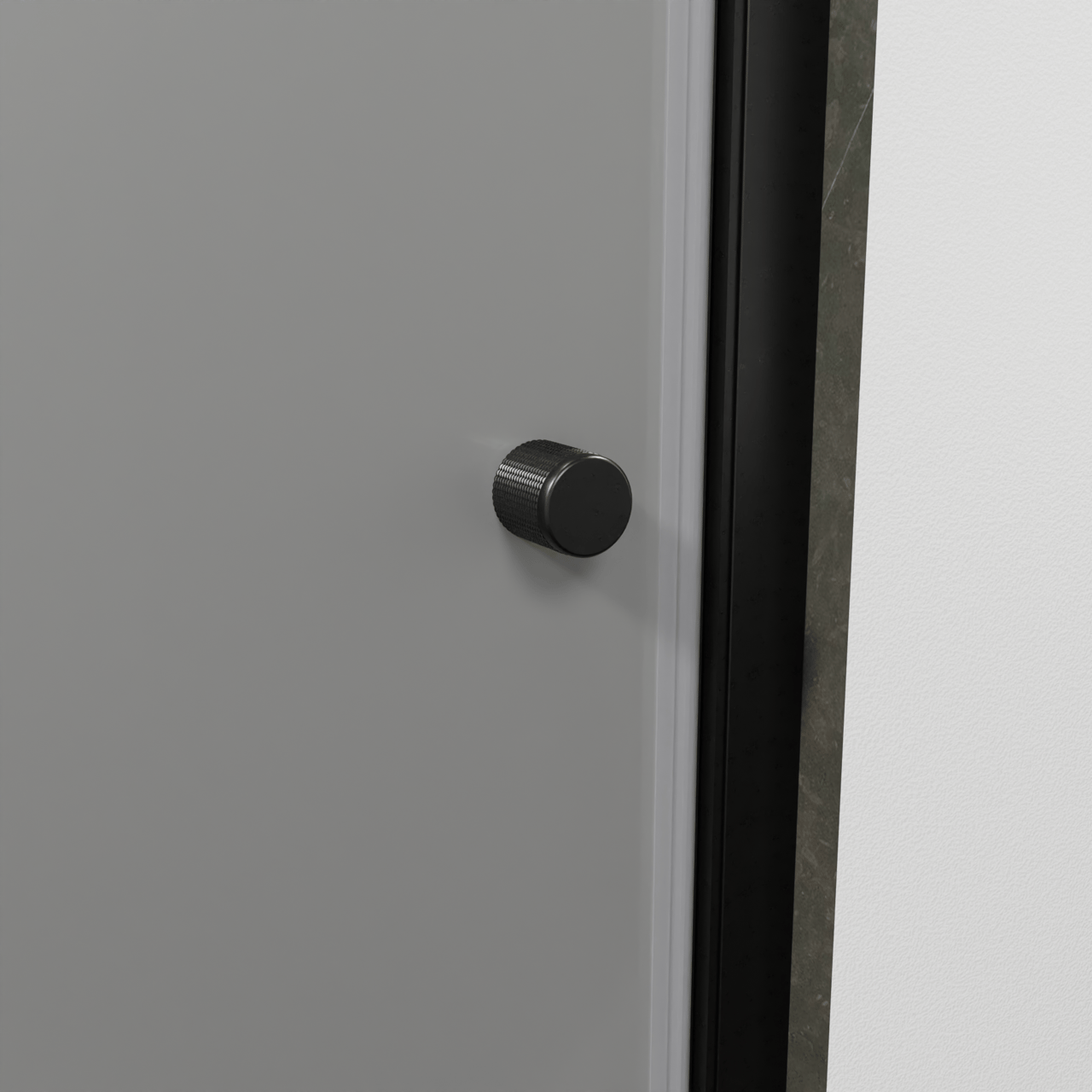 Luca Varess Kuresa porte pivotante 80 x 200 cm verre transparent avec bande matte profil noir mat