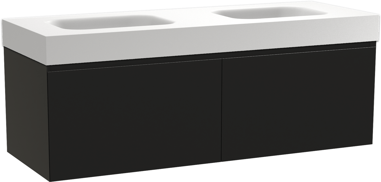 Balmani Idra meuble salle de bains suspendu 150 x 55 cm noir mat avec Arcato double vasque en solid surface blanc mat