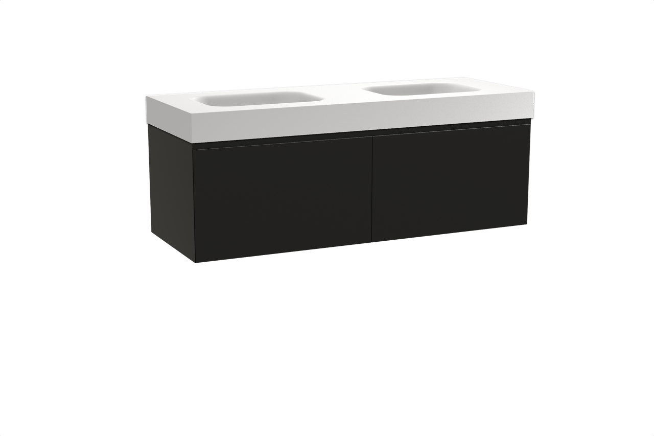 Balmani Idra meuble salle de bains suspendu 150 x 55 cm noir mat avec Arcato double vasque en solid surface blanc mat