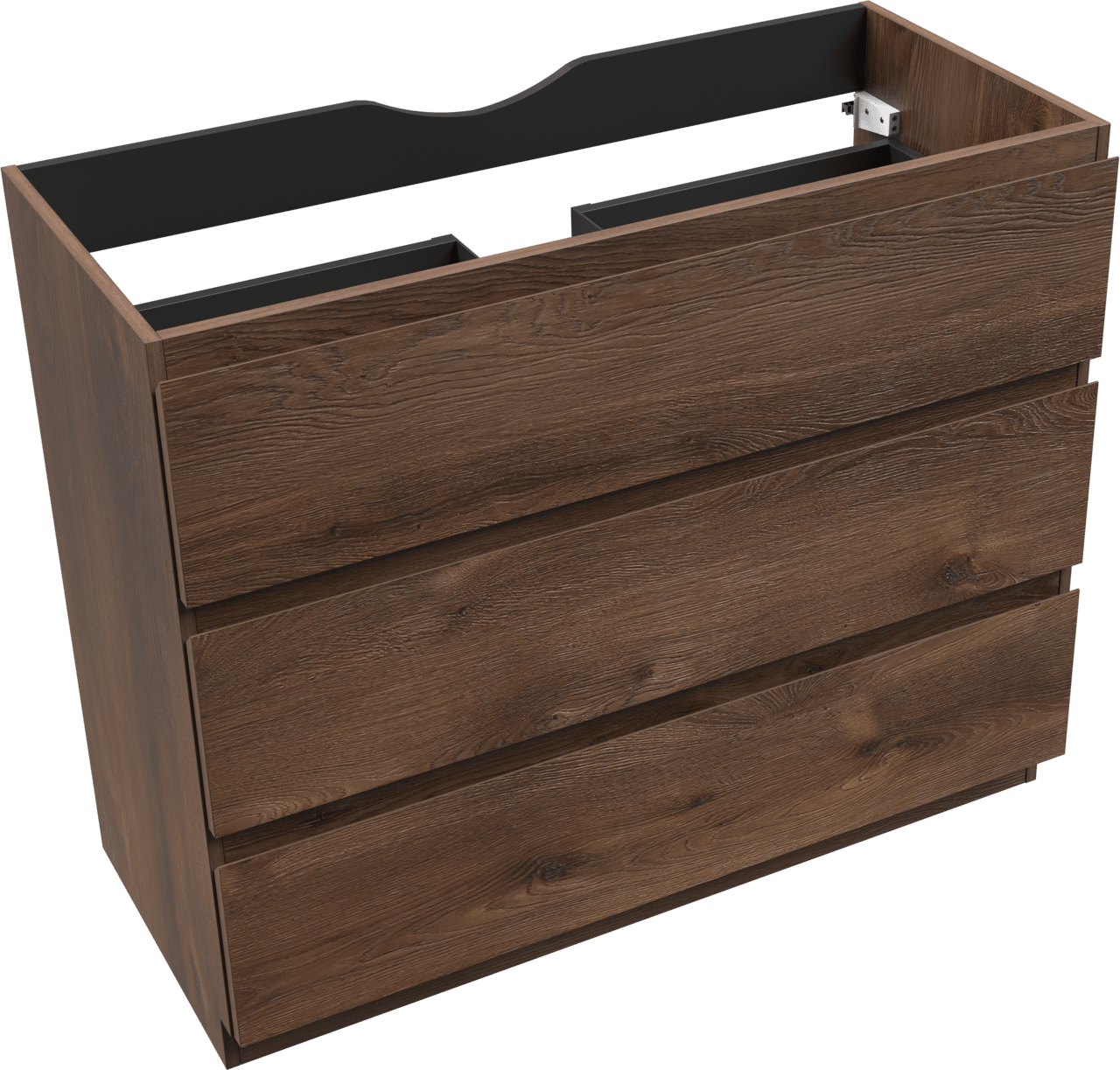 Linie Lado stehender Waschbeckenunterschrank: 100 x 46 cm, braune Eiche, 3 Schubladen