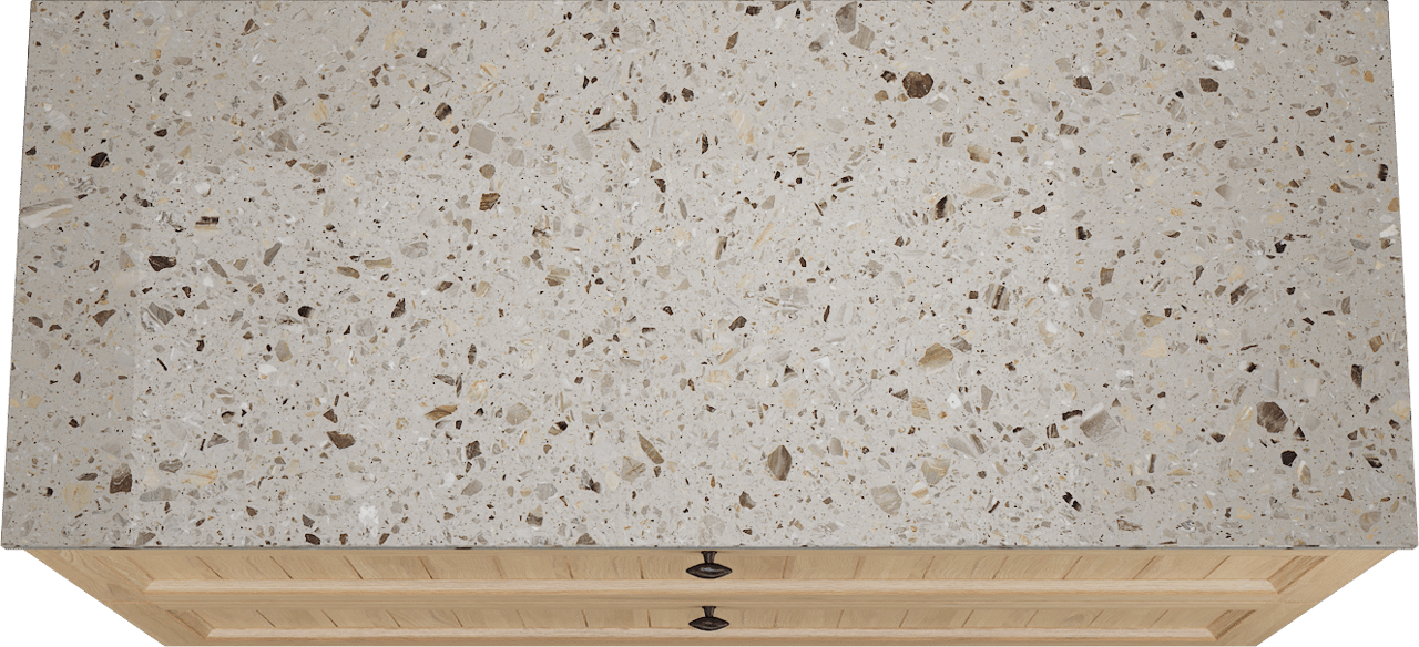 Balmani Lemon staand badkamermeubel 135 x 55 cm, fineer natuur eik met Stretto enkel of dubbel tablet in greige terrazzo