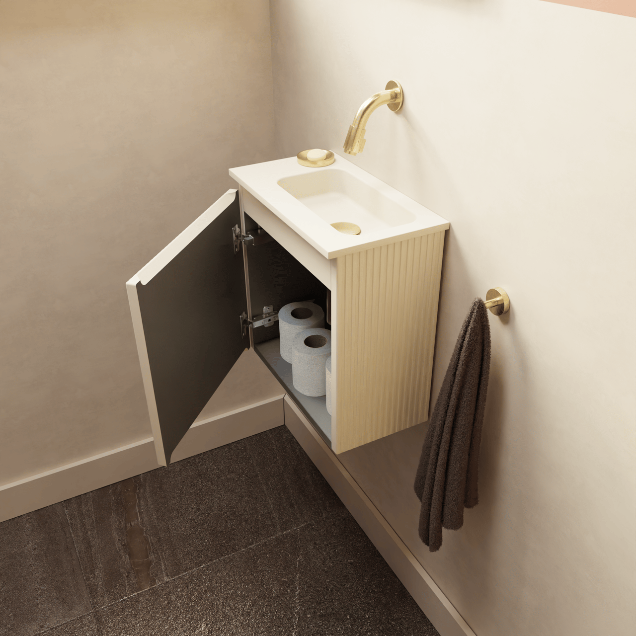 Storke Ribs zwevend fonteinkast 40 x 22 cm sand mat