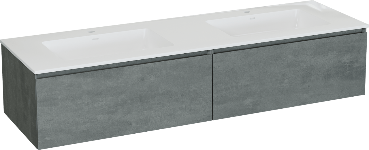Storke Edge meuble salle de bains suspendu 170 x 52 cm béton gris foncé avec Bilia double vasque en marbre composite blanc brillant