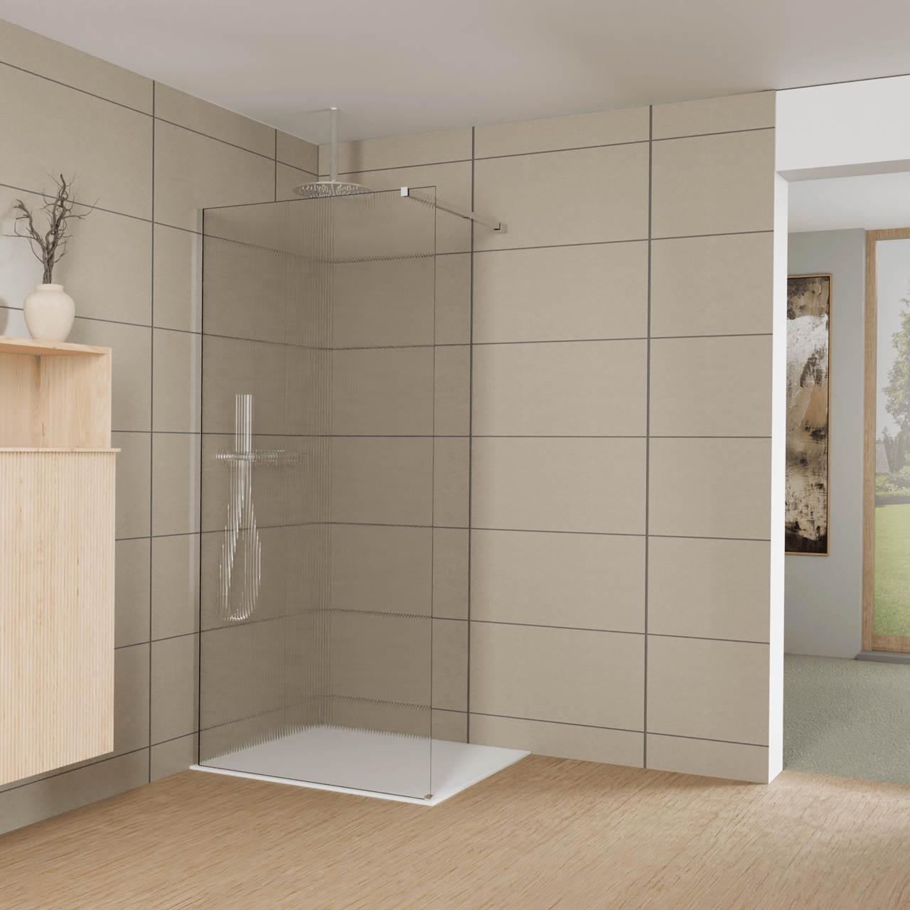 Balmani Modular Walk-In Dusche: 100 x 200 cm, Ribs, inklusive Coating, Profil Chrom glänzend