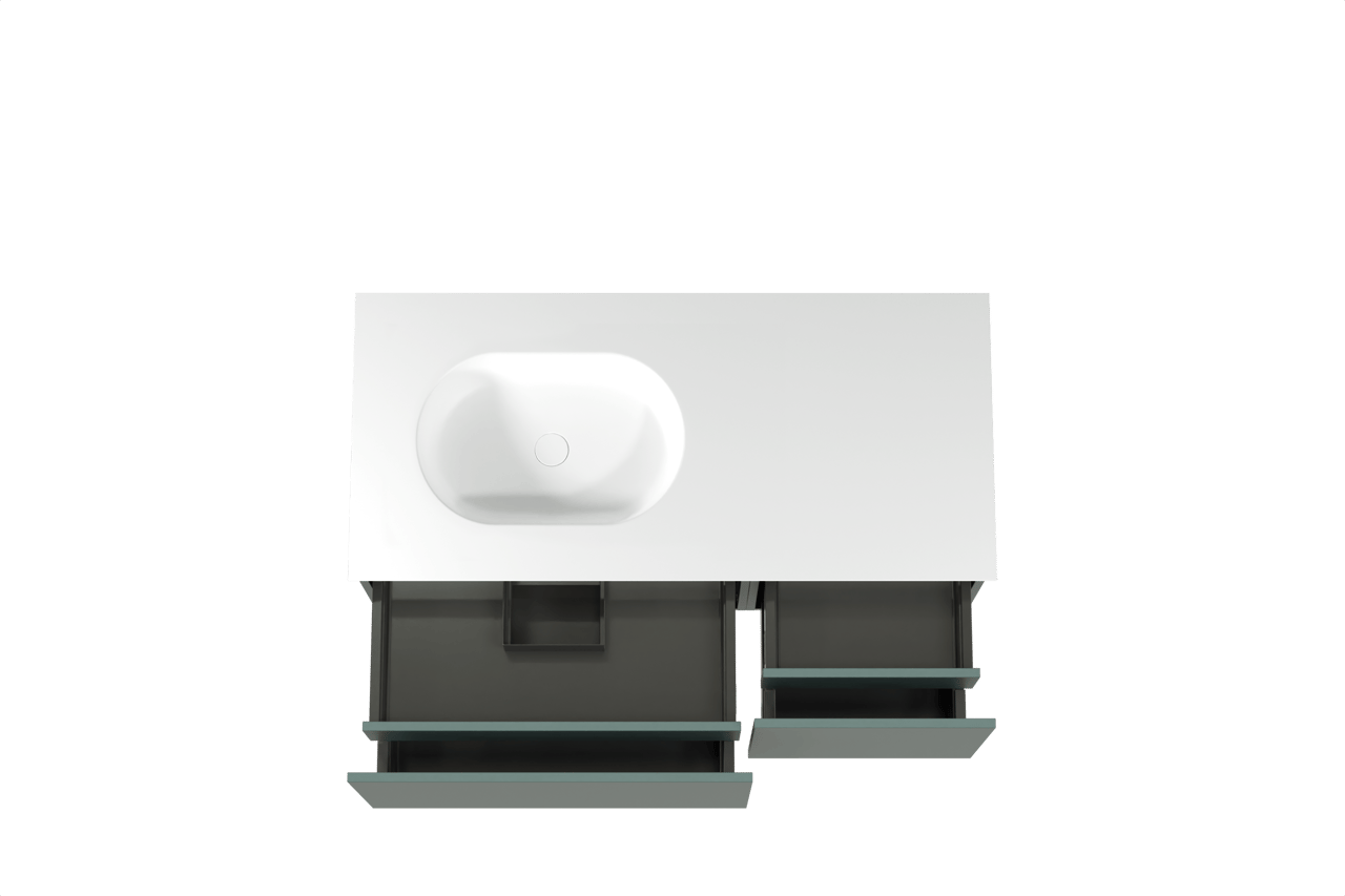 Balmani Sfera hängendes Möbelstück Set: 120 x 55 cm, Forest, mit Tablo Oval Waschtisch links, Solid Surface Weiß matt