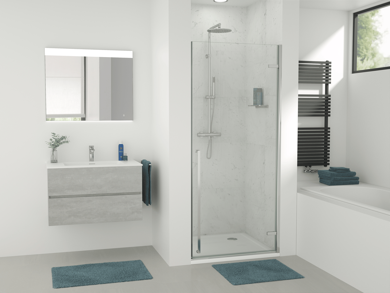 Luca Varess Stilus Duschtür: Drehtür, Rechts, 90 x 200 cm, Klarglas, Chrom Profil, glänzend