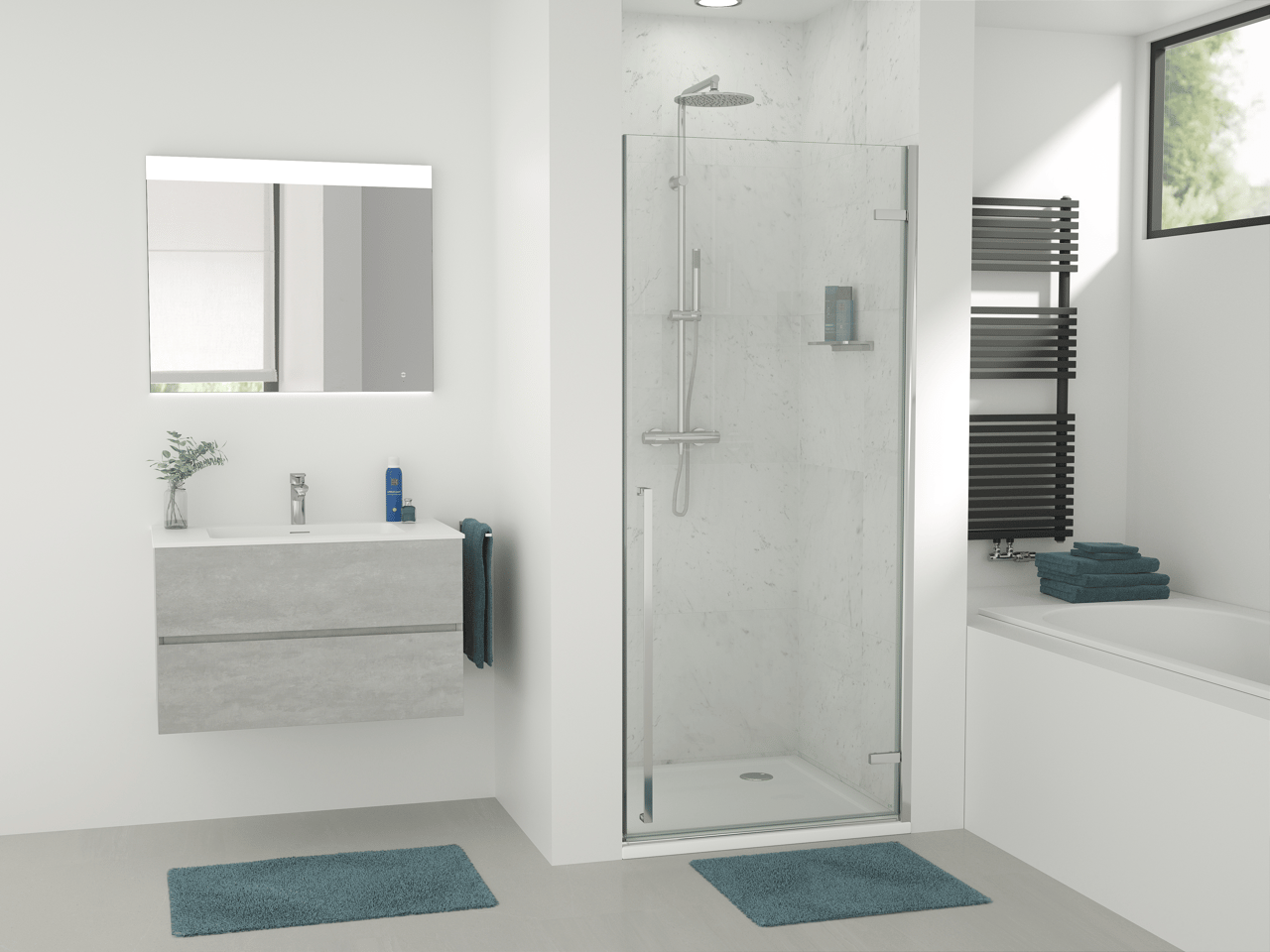 Luca Varess Stilus porte pivotante droite 90 x 200 cm verre transparent profil chrome brillant