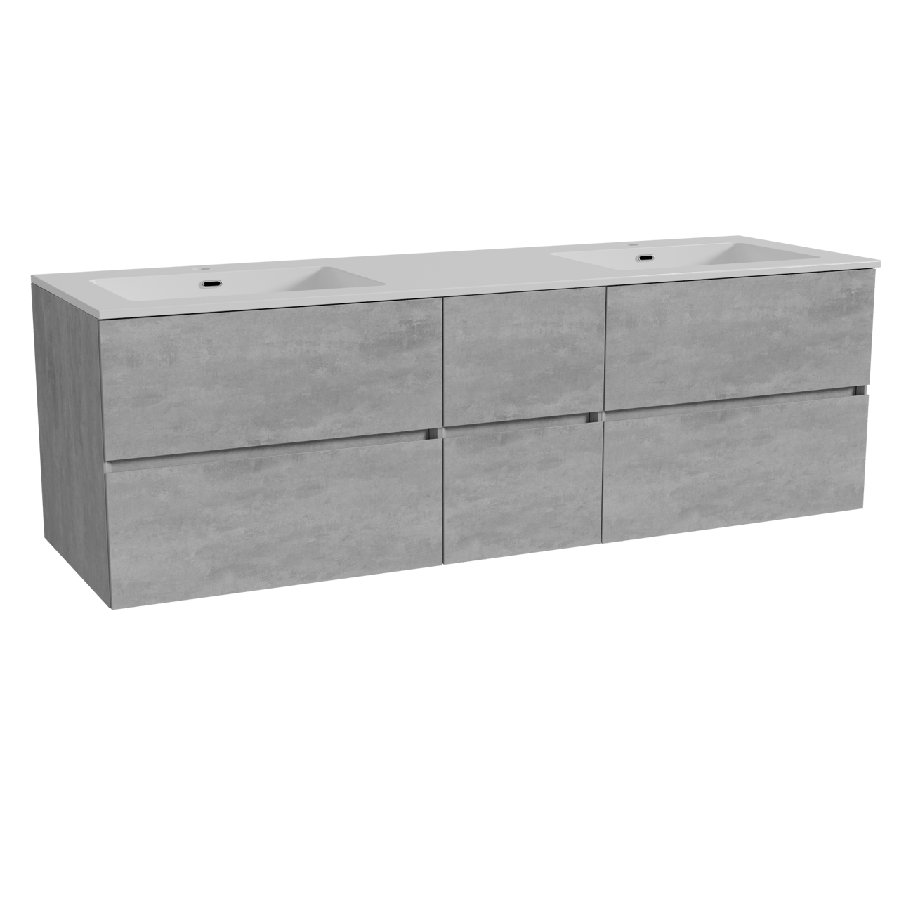 Storke Edge hängendes Möbelstück Set: 165 x 52 cm, Beton dunkelgrau, mit Diva Doppelwaschtisch, Marmorkomposit Weiß glänzend