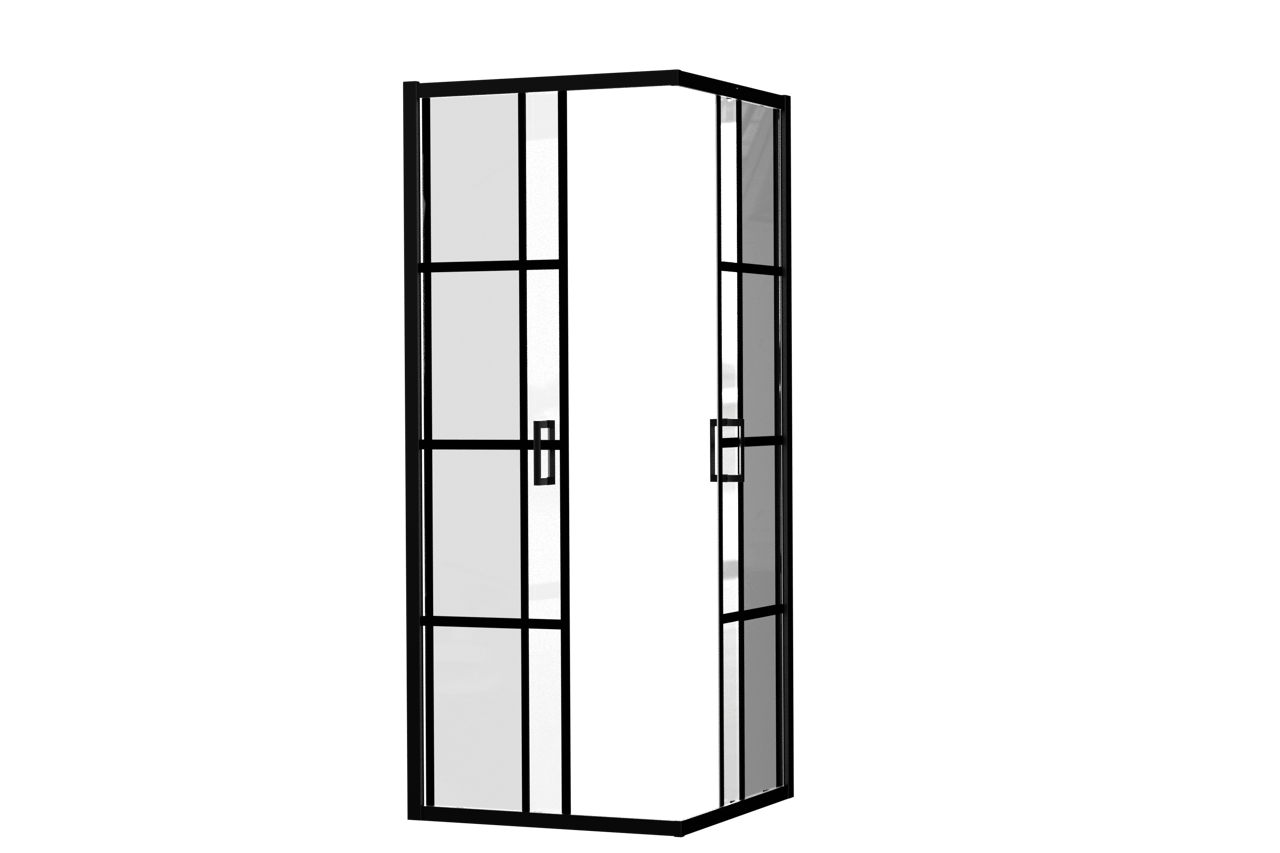 Luca Varess Vidor paroi d'angle avec entrée d'angle avec 2 portes coulissantes 80 x 80 cm verre Square profil noir mat