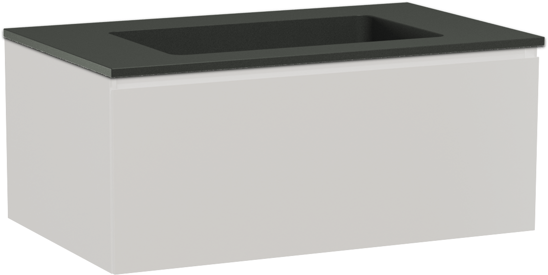 Storke Edge zwevend badmeubel 85 x 52 cm hoogglans wit met Scuro enkele wastafel in kwarts mat zwart
