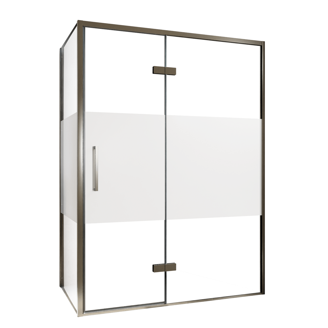 Balmani Senses Design Eckdusche: Drehtür (Rechts) mit fixierte Seitenwand, 140 x 100 cm, Klarglas mit mattiertem Streifen, Profil Brushed GunMetal