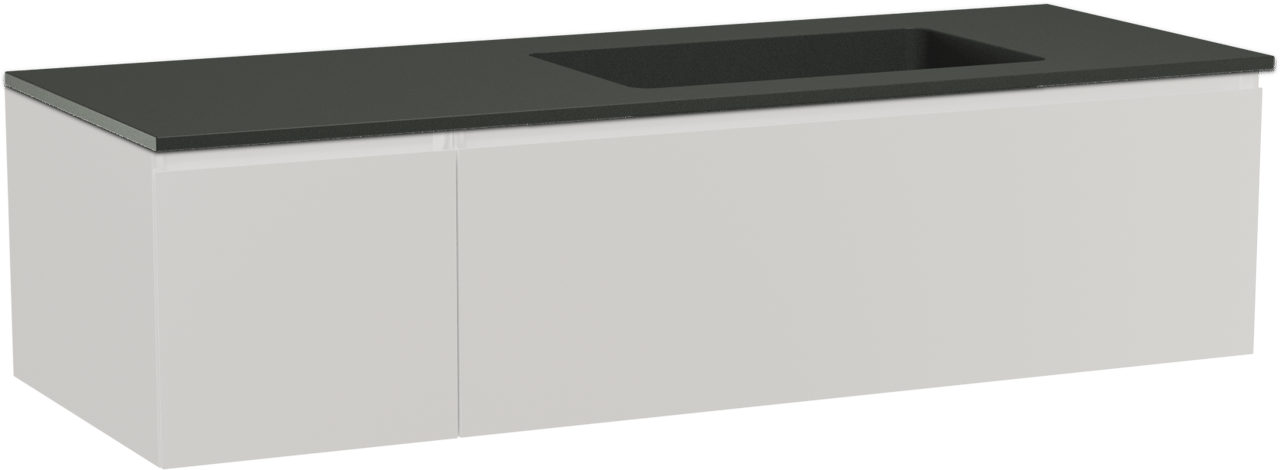 Storke Edge meuble salle de bains suspendu 140 x 52 cm blanc mat avec Scuro plan vasque asymétrique à droite en quartz noir mat