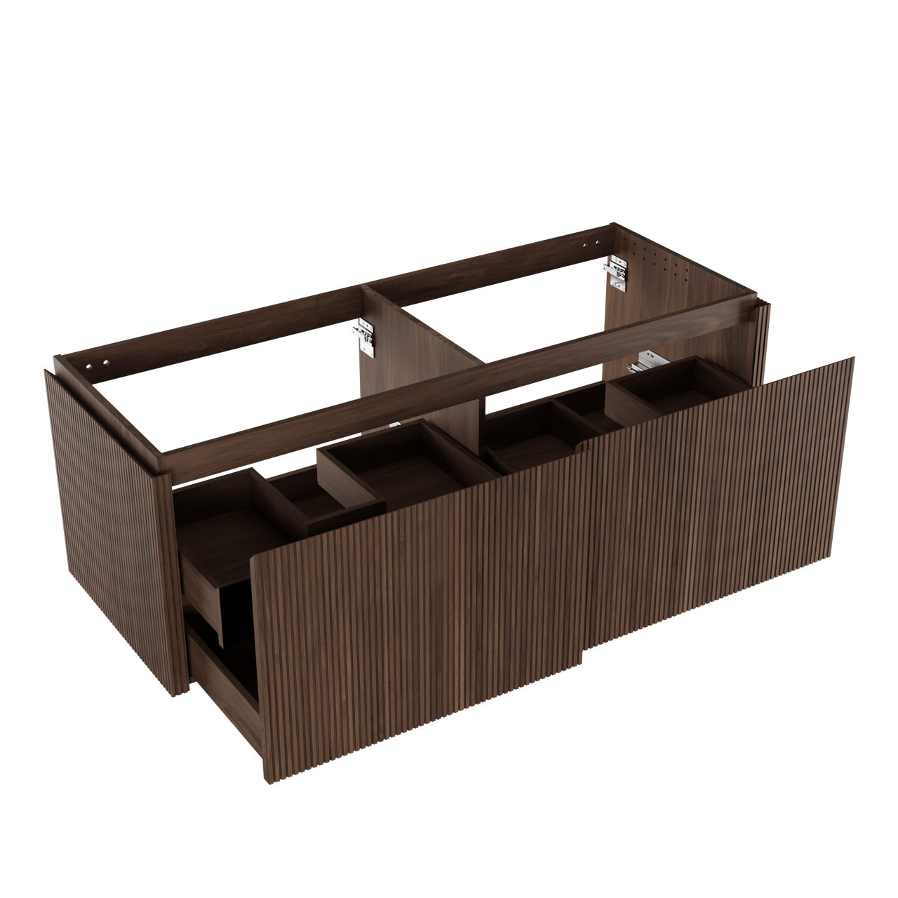 Balmani Eclips hängendes möbelstück Waschtischunterschränke 150 x 55 cm Amerikanischer Nussbaum 4 Schubladen Vert. Sym. Rippe