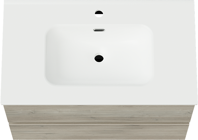 Linie Lado meuble salle de bains suspendu 80 x 46 cm chêne gris avec Baro plan simple en porcelaine blanc mat