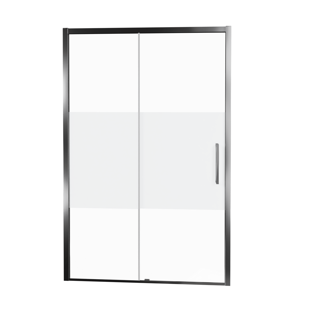 Balmani Senses Design porte coulissante à gauche 140 cm x 210 cm verre transparent avec bande mate, Profil chrome