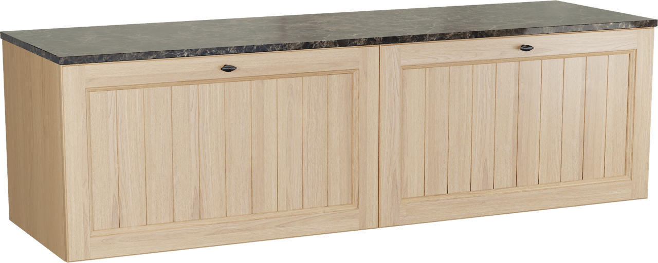 Balmani Lemon zwevend badkamermeubel 180 x 55 cm, fineer natuur eik met Stretto enkel of dubbel tablet in dark emperador