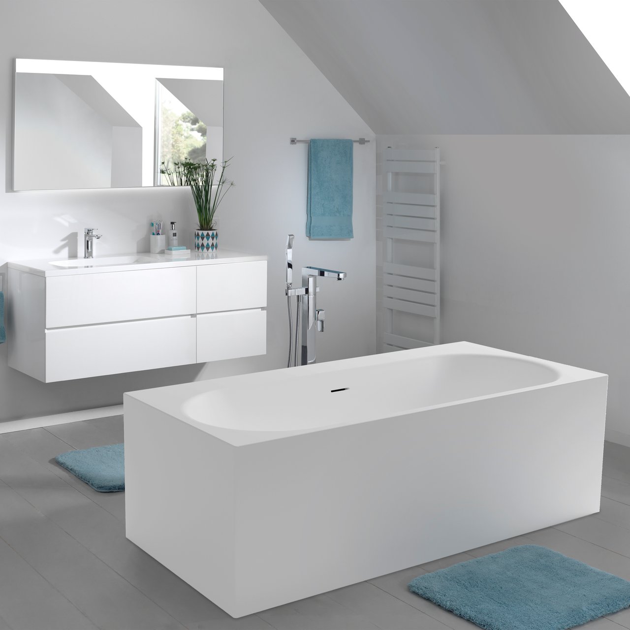 Luca Varess Siesta baignoire îlot rectangulaire 180 x 90 cm acrylique blanc mat