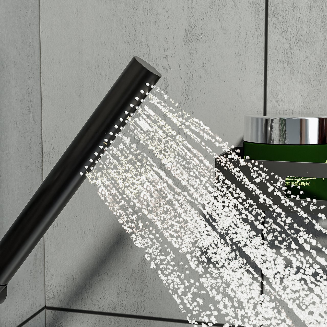 Blaufoss Round Handbrause-Set: inkl. Schlauchanschluss: 1jet, Schwarz Matt