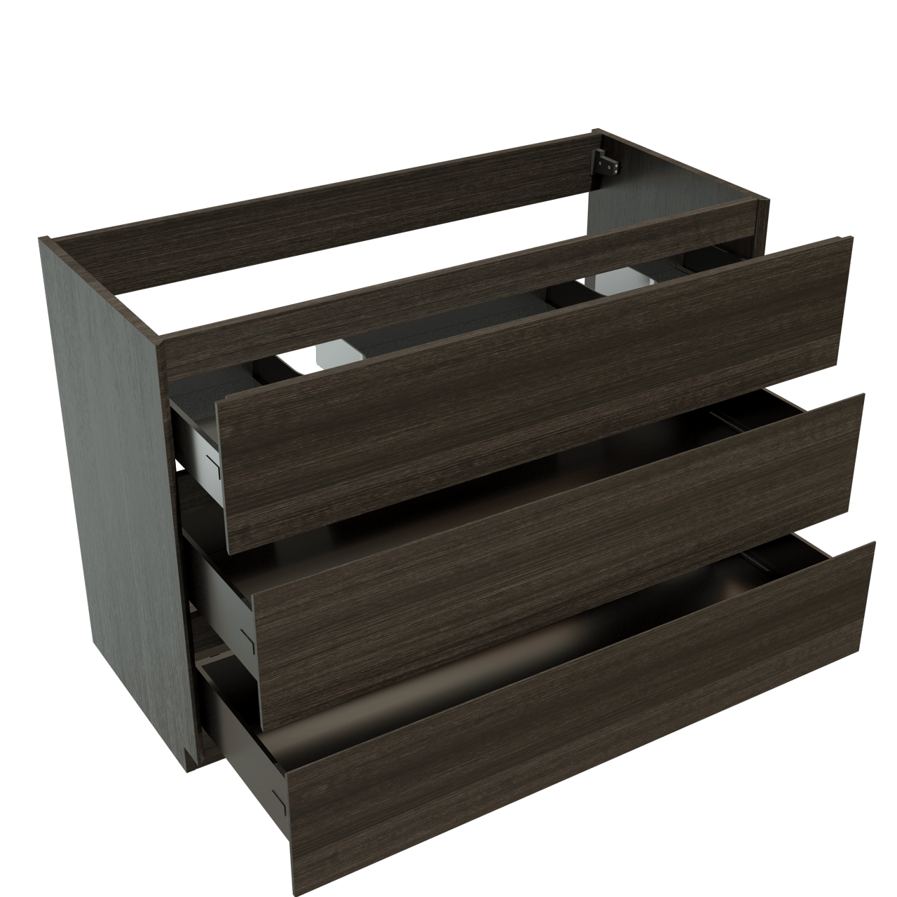 Storke Edge staande wastafelonderkast 120 x 52 cm donkere eik 3 lades 2 sifonuitsparingen