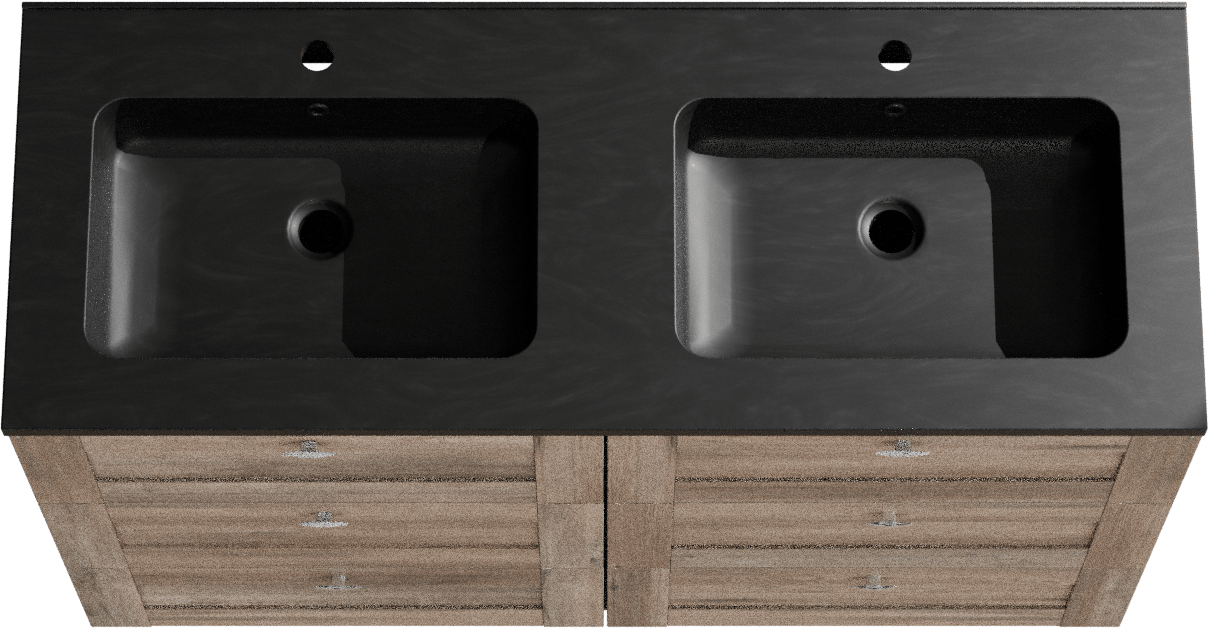 Linie Classo freistehendes Möbelstück Set: 120 x 46 cm, Graue Eiche, mit Vano Doppelwaschtisch, Marmorkomposit Schwarz matt