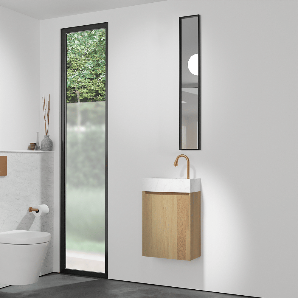 Balmani Mitra meuble wc suspendu 42 x 21 cm chêne naturel avec Dama lavabo en marbre Carrara