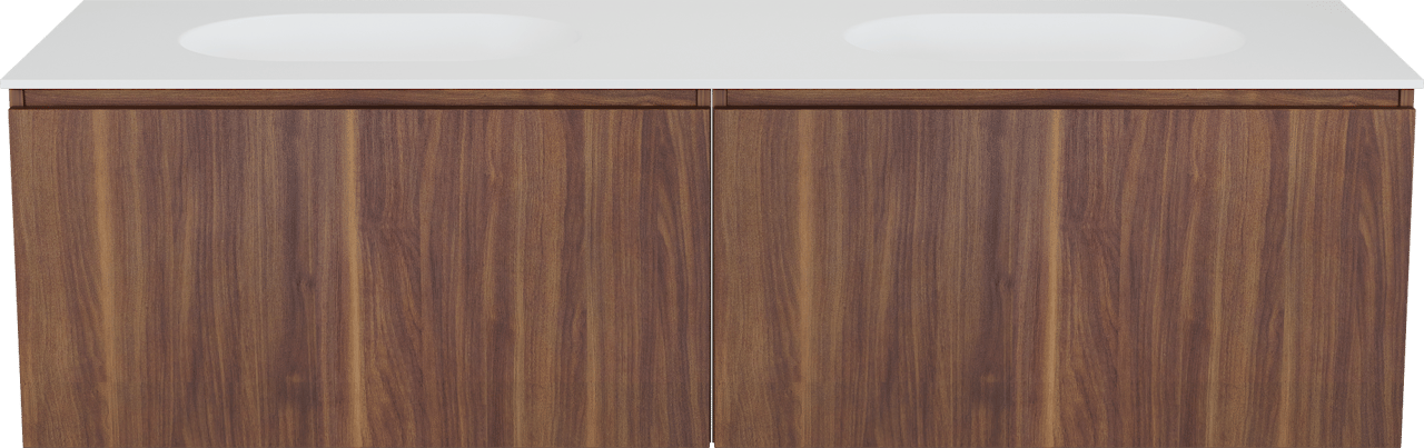 Balmani Sfera meuble salle de bains suspendu 180 x 55 cm noyer américain avec Tablo Oval double vasque en solid surface blanc mat