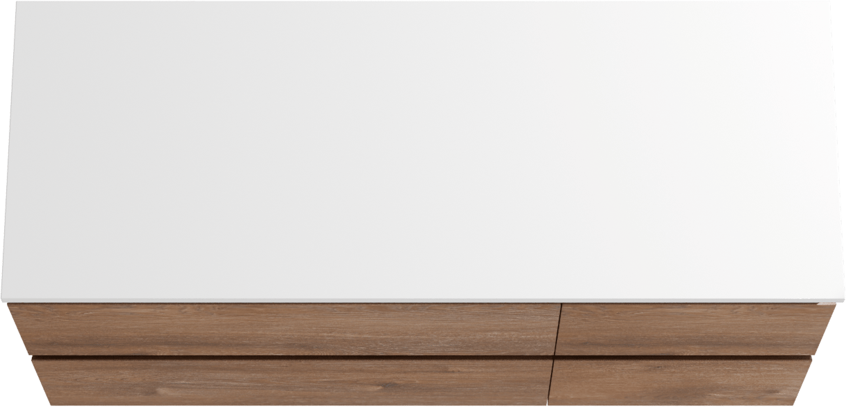Linie Lado hängendes Möbelstück Set: 120 x 46 cm, Braune Eiche, mit Lado Doppel Waschtischplatte, Marmorkomposit Weiß matt