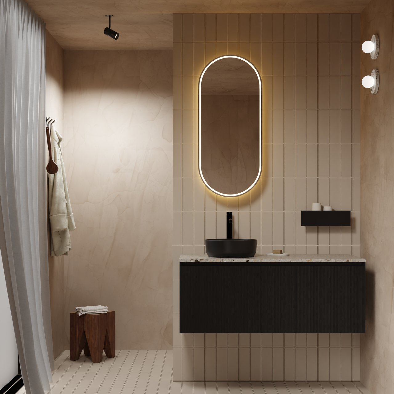 Balmani Mara spiegelkast 45 x 100 cm Mat Zwart met spiegelverlichting en anti-damp